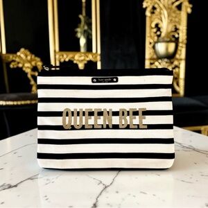 Kate Spade Striped Canvas Bella “Queen Bee”Pouch Clutch